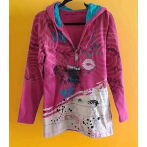 Crystal‎ Rock Christian Audigier Hoodie Organic Cotton Rhinestone Fuscia L A115